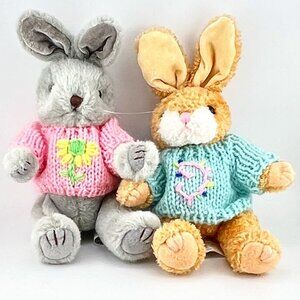 2 Chrisha Playful Plush 1997 Easter Bunnies 10" Rabbits Jointed Stuffed Animals